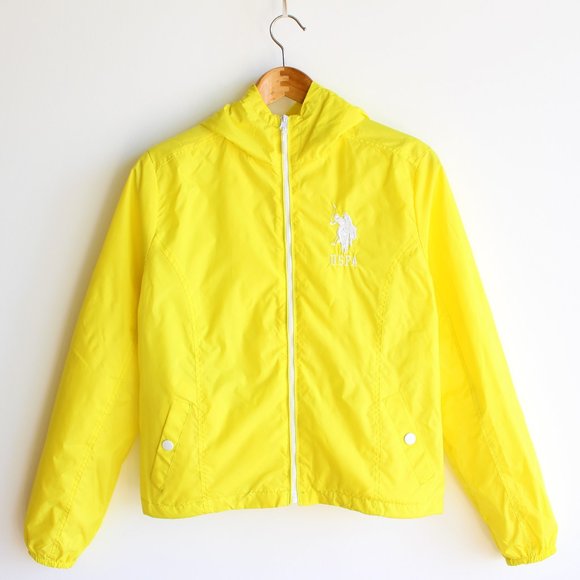 NWOT U.S. Polo Assn. Hooded Yellow Rain Jacket - Picture 2 of 10